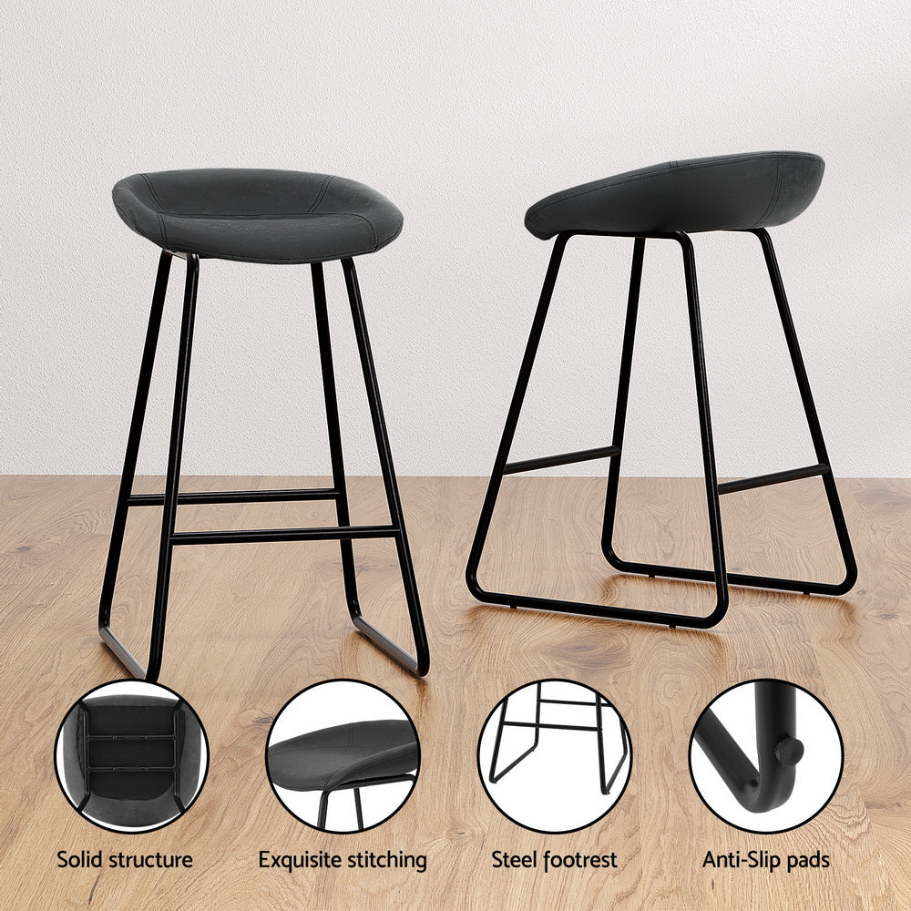 Set of 4 Caracas Bar Stools Kitchen Dining Chairs Counter Stool PU Leather Metal - Black