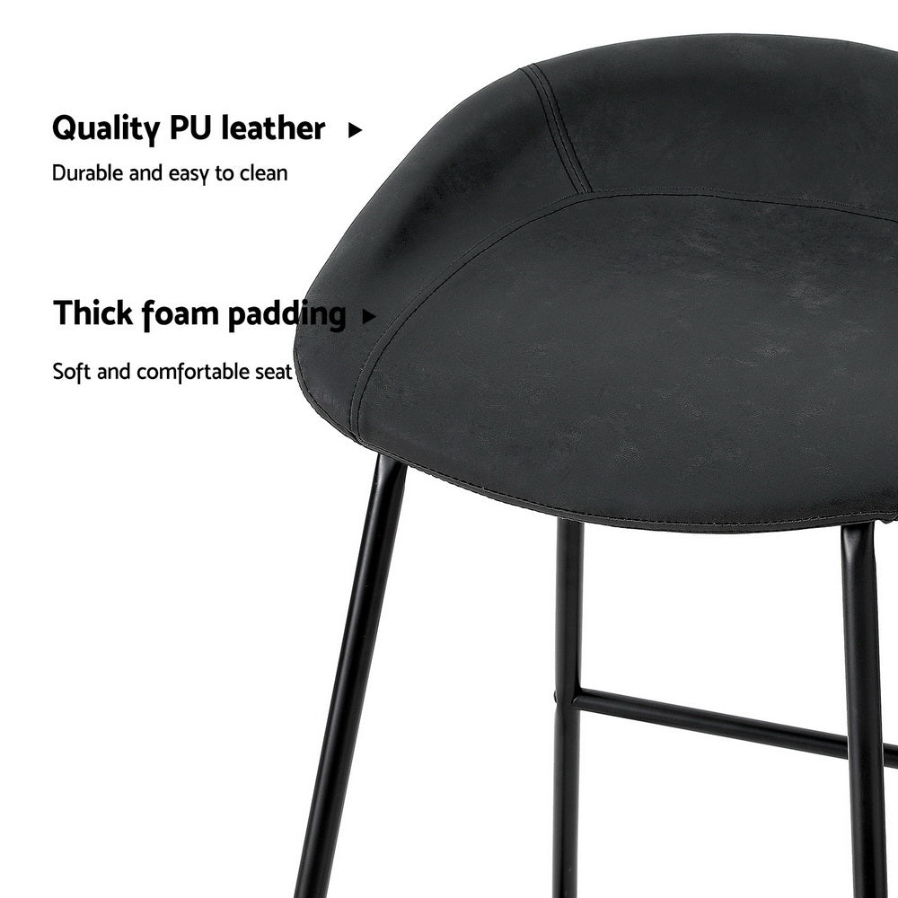 Set of 4 Caracas Bar Stools Kitchen Dining Chairs Counter Stool PU Leather Metal - Black