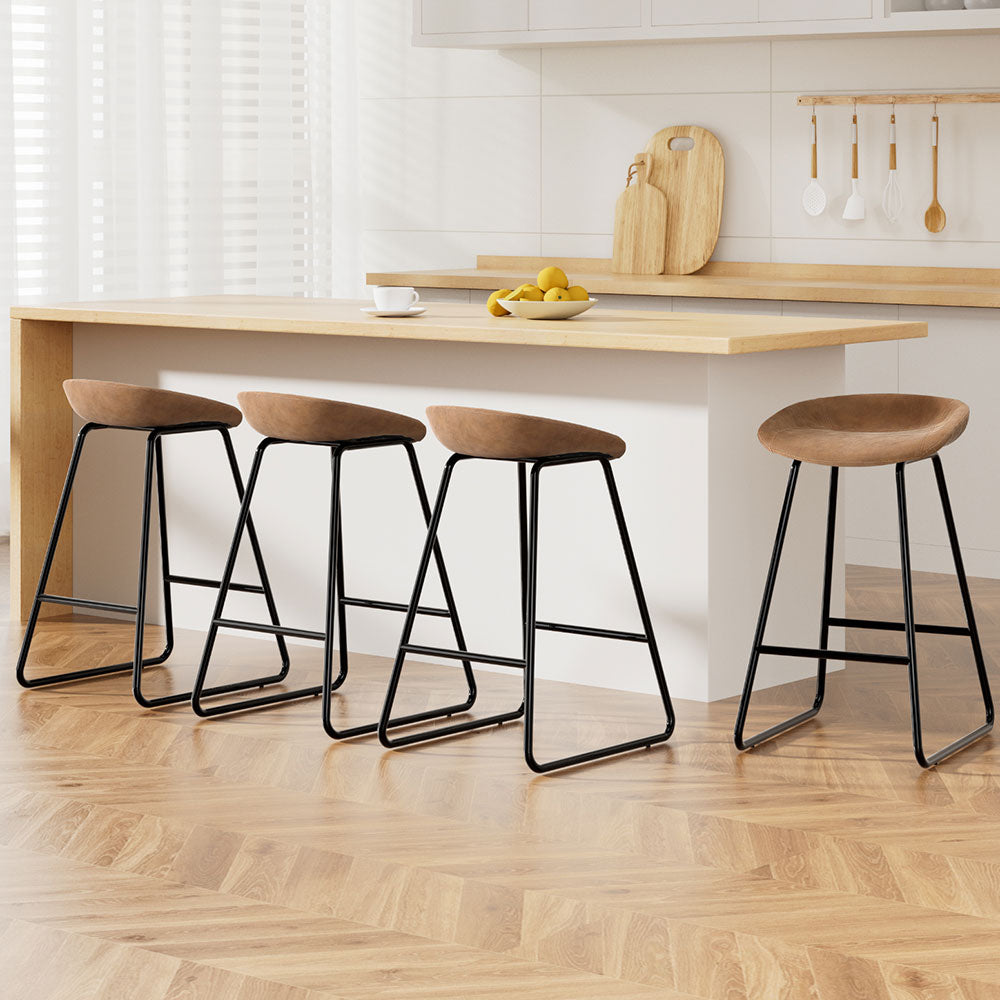 Set of 4 Caracas Bar Stools Kitchen Dining Chairs Counter Stool PU Leather Metal - Brown