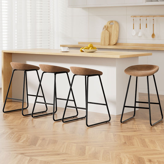 Set of 4 Caracas Bar Stools Kitchen Dining Chairs Counter Stool PU Leather Metal - Brown