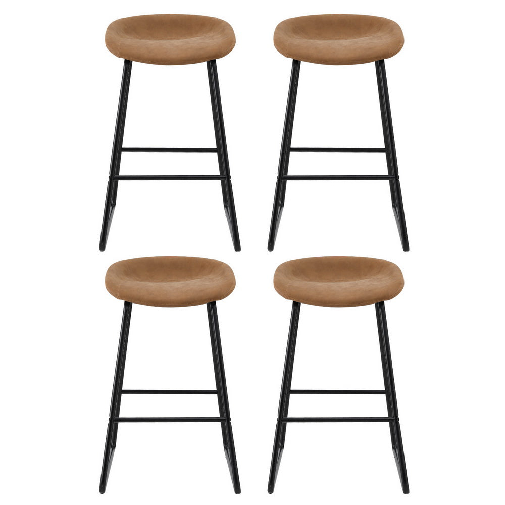 Set of 4 Caracas Bar Stools Kitchen Dining Chairs Counter Stool PU Leather Metal - Brown