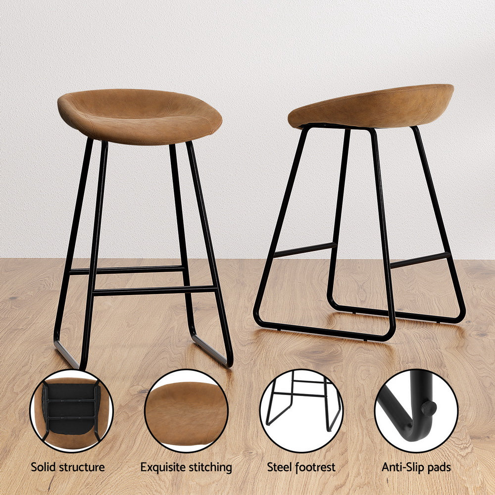 Set of 4 Caracas Bar Stools Kitchen Dining Chairs Counter Stool PU Leather Metal - Brown
