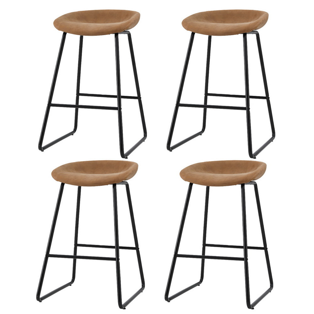 Set of 4 Caracas Bar Stools Kitchen Dining Chairs Counter Stool PU Leather Metal - Brown