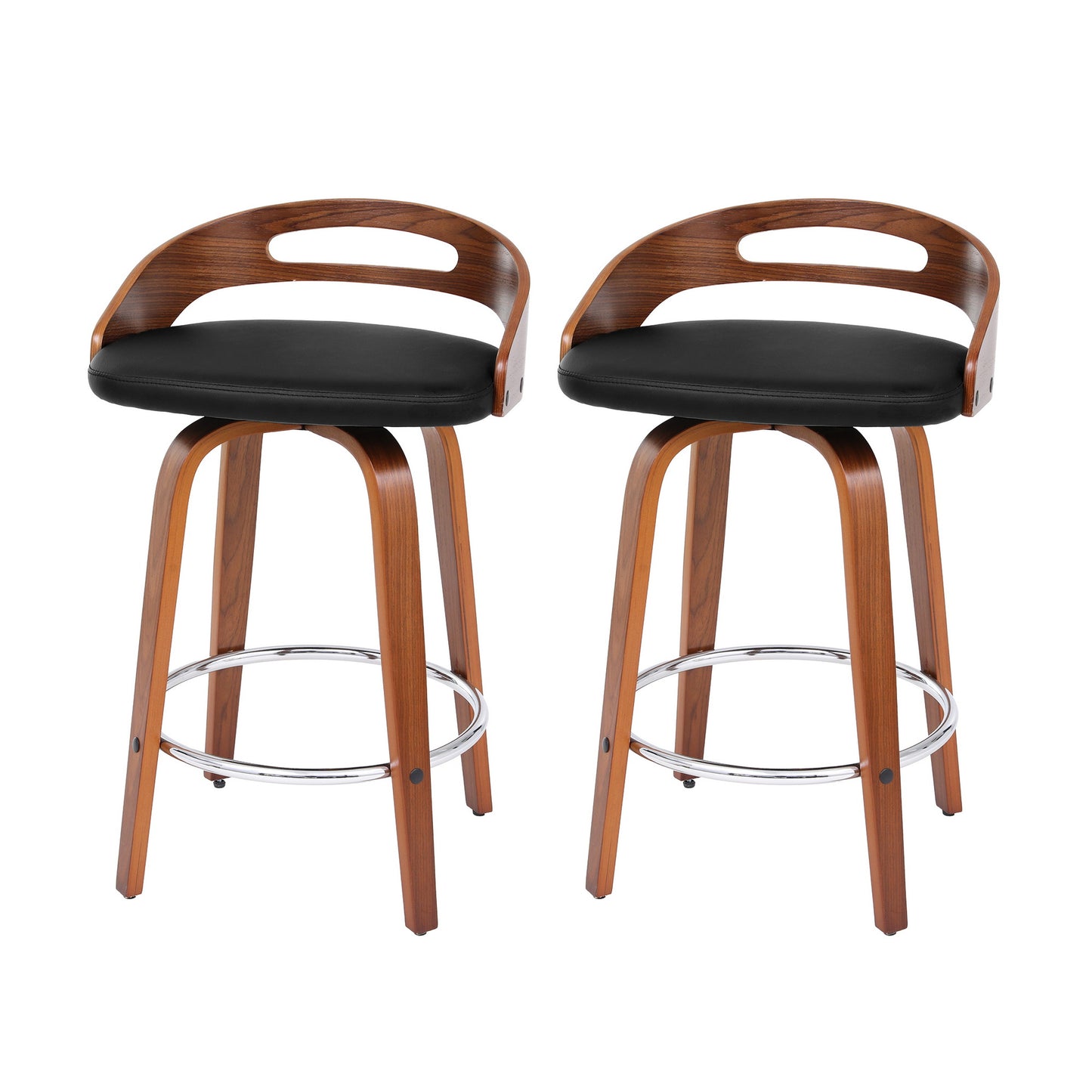 Set of 2 Athens Bar Stools Swivel Dining Chairs Low Back Counter Seat PU Cushion - Black