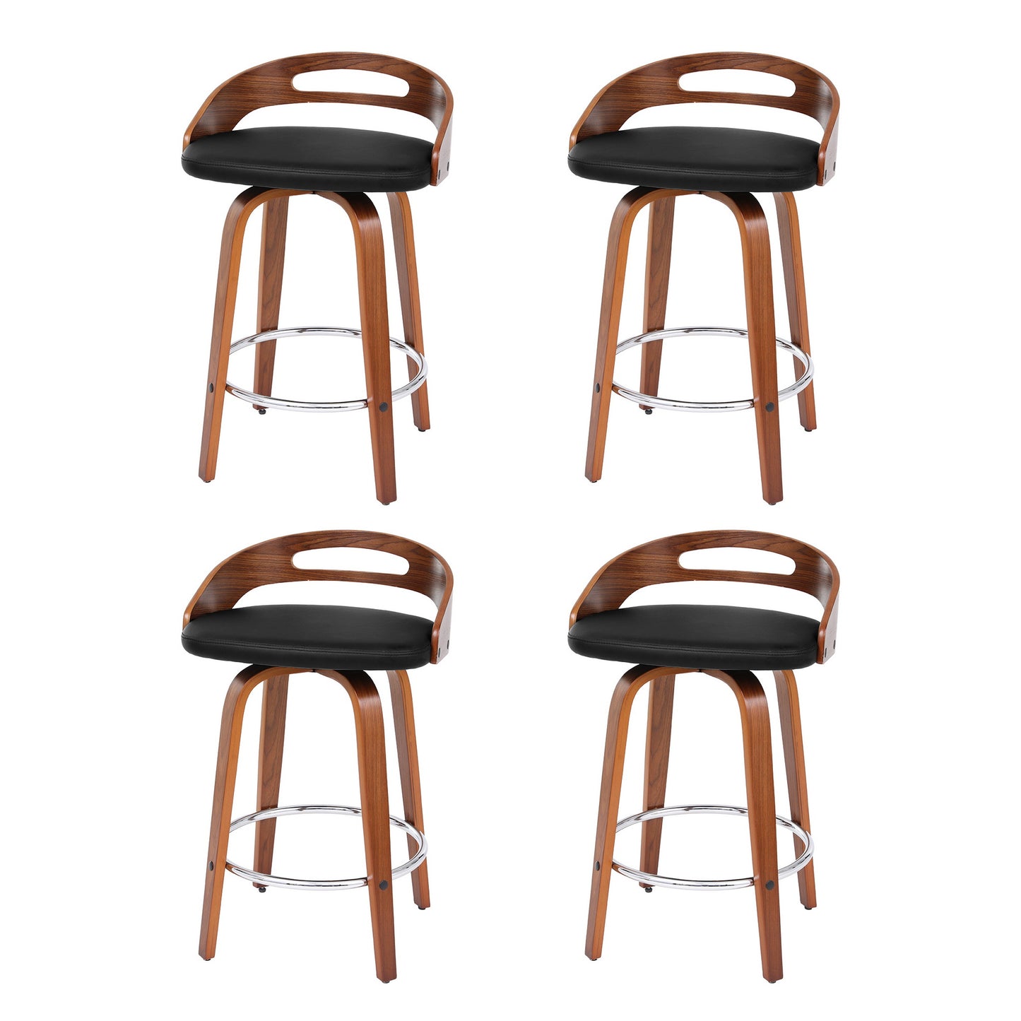 Set of 4 Athens Bar Stools Swivel Dining Chairs Low Back Counter Seat PU Cushion - Black