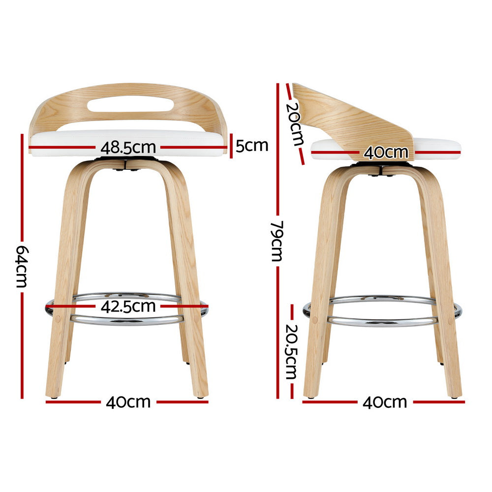 Set of 4 Athens Bar Stools Swivel Dining Chairs Low Back Counter Seat PU Cushion - Wood & White
