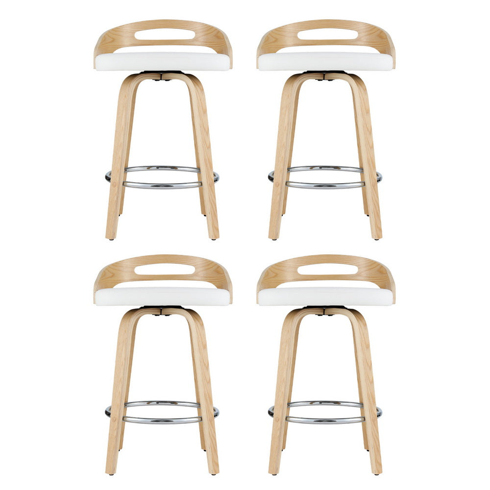 Set of 4 Athens Bar Stools Swivel Dining Chairs Low Back Counter Seat PU Cushion - Wood & White