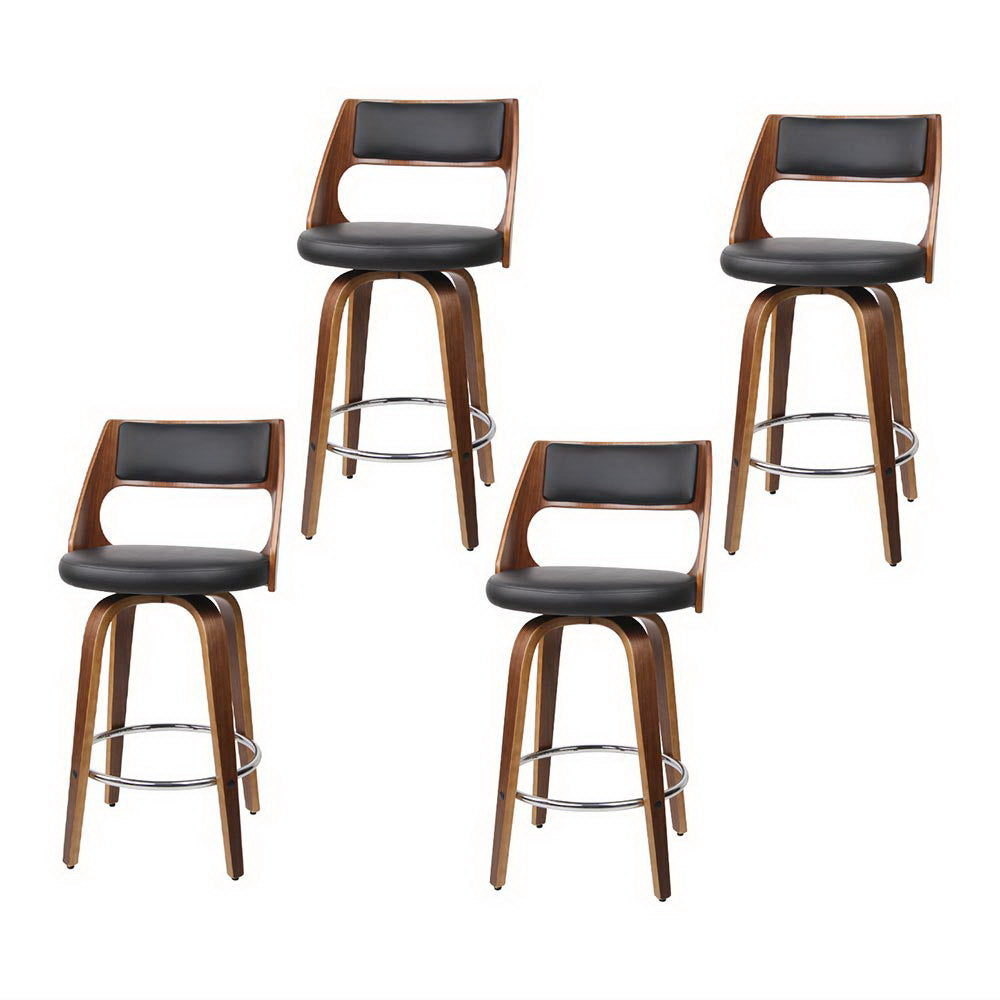 Set of 4 Kastoria Bar Stools Swivel Leather Chair 65cm - Wood & White