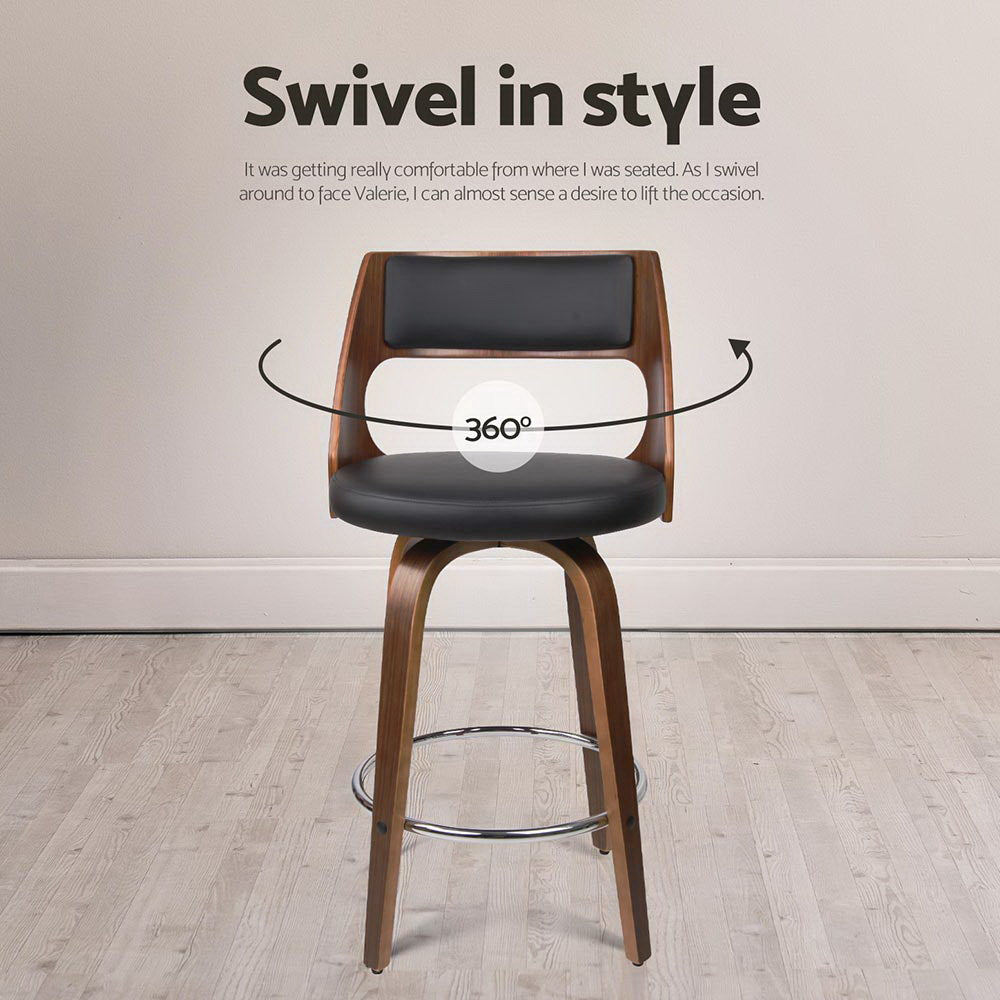 Set of 4 Kastoria Bar Stools Swivel Leather Chair 65cm - Wood & White