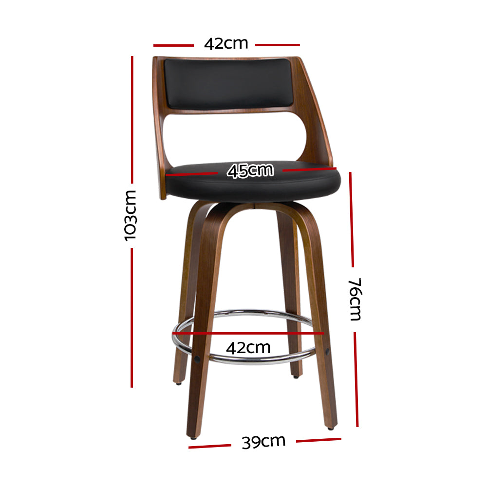 Set of 2 Kastoria Wooden Bar Stools PU Leather - Black & Wood