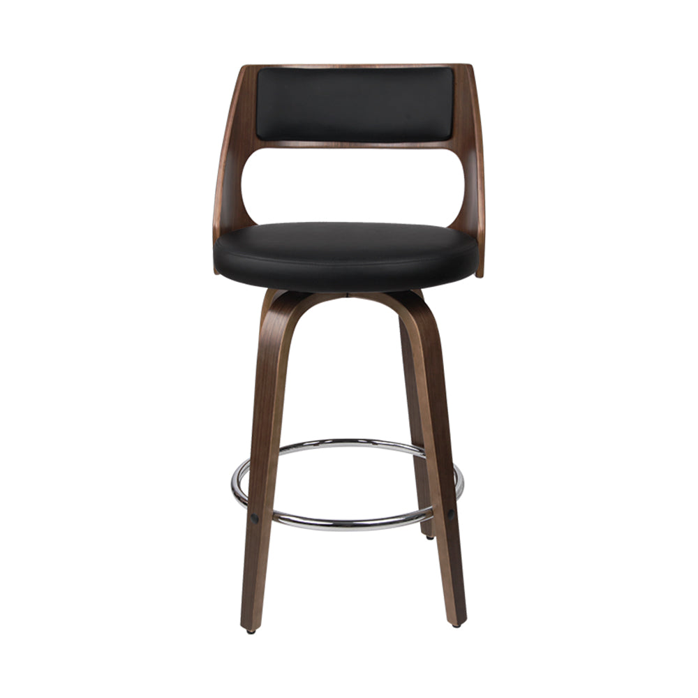 Set of 2 Kastoria Wooden Bar Stools PU Leather - Black & Wood