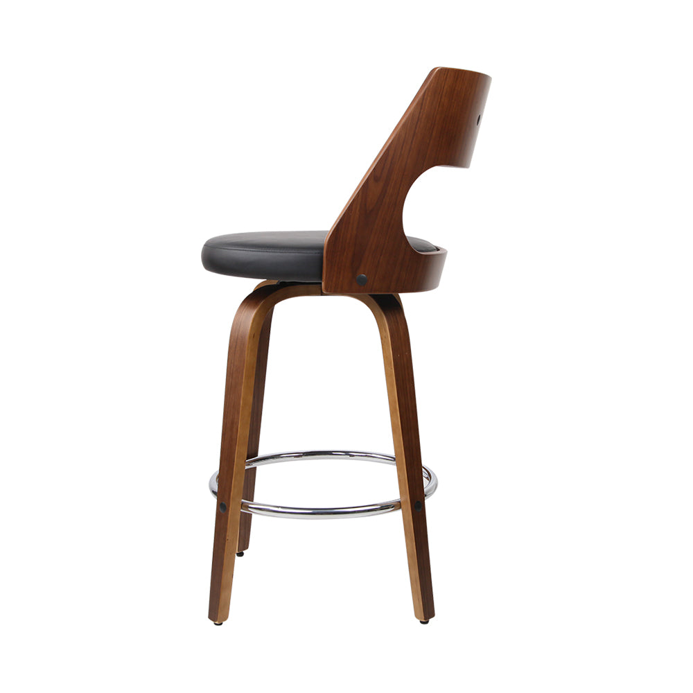 Set of 2 Kastoria Wooden Bar Stools PU Leather - Black & Wood