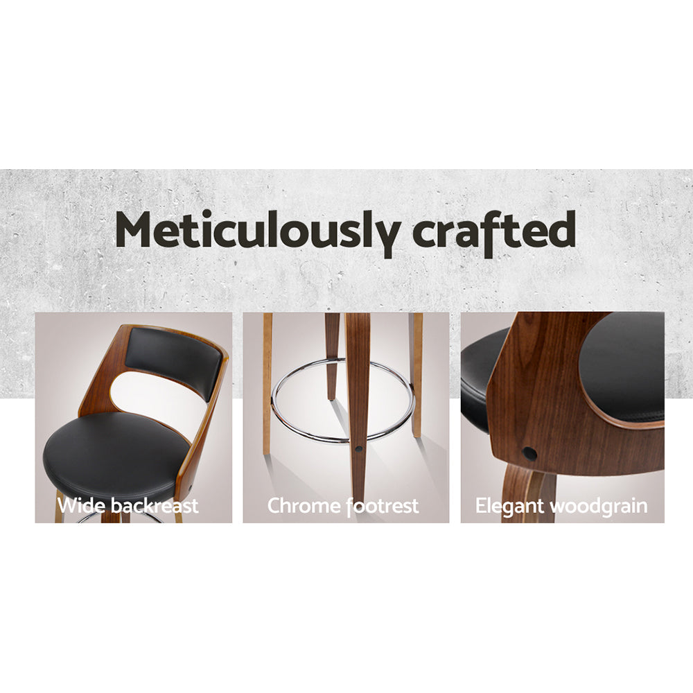 Set of 2 Kastoria Wooden Bar Stools PU Leather - Black & Wood