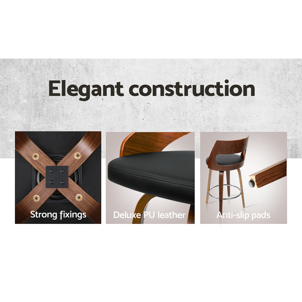 Set of 2 Kastoria Wooden Bar Stools PU Leather - Black & Wood