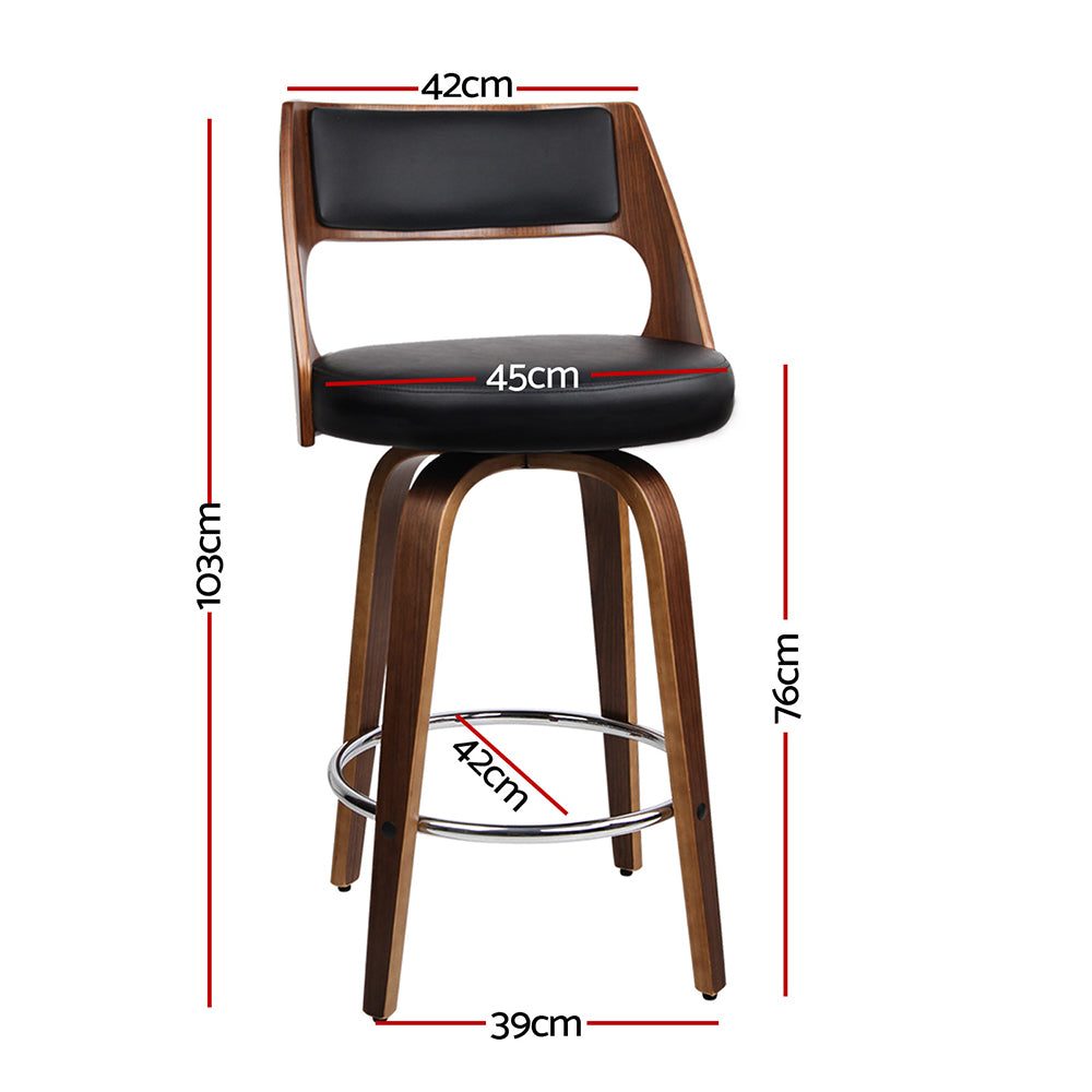 Set of 4 Kastoria Wooden Bar Stools PU Leather - Black & Wood