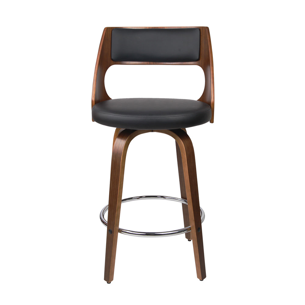 Set of 4 Kastoria Wooden Bar Stools PU Leather - Black & Wood