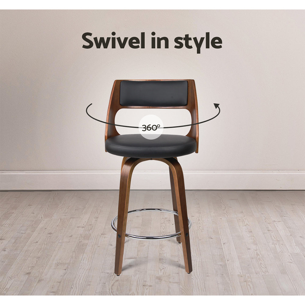 Set of 4 Kastoria Wooden Bar Stools PU Leather - Black & Wood