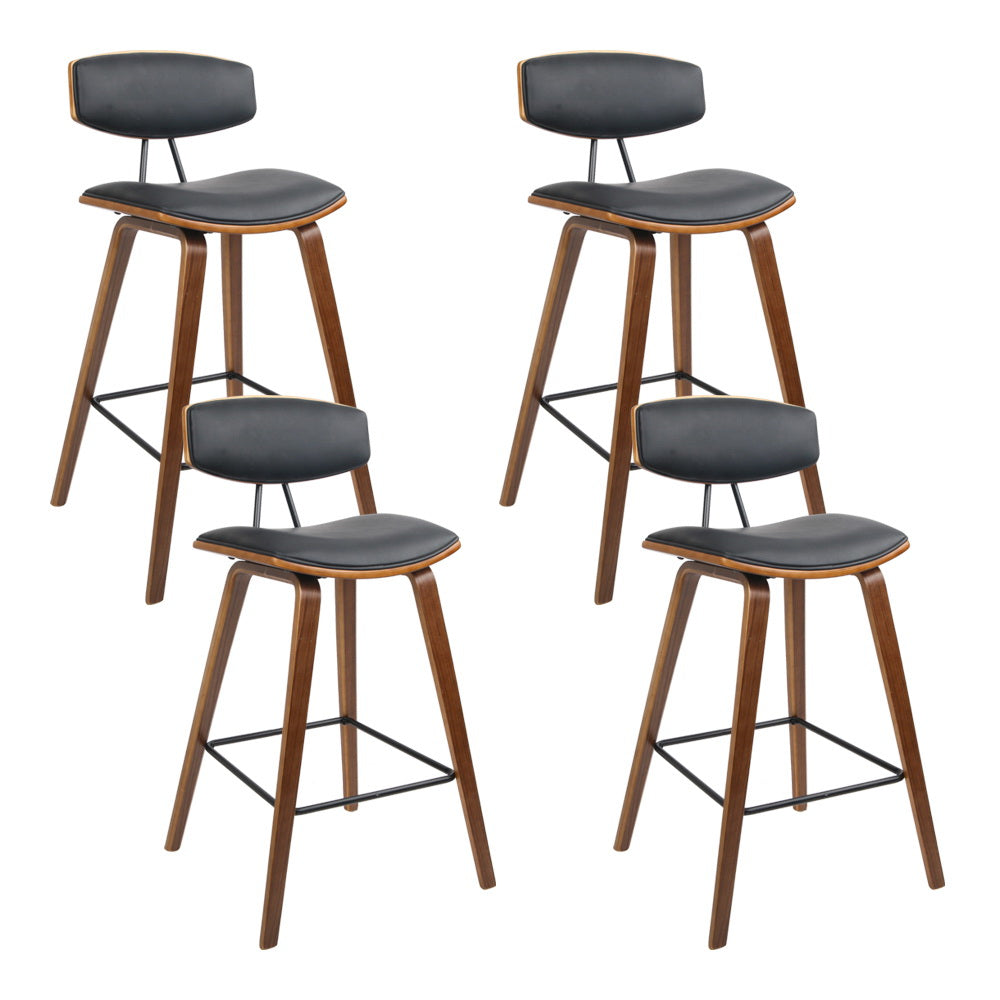 Set of 4 Cosenza PU Leather Circular Footrest Bar Stools - Black