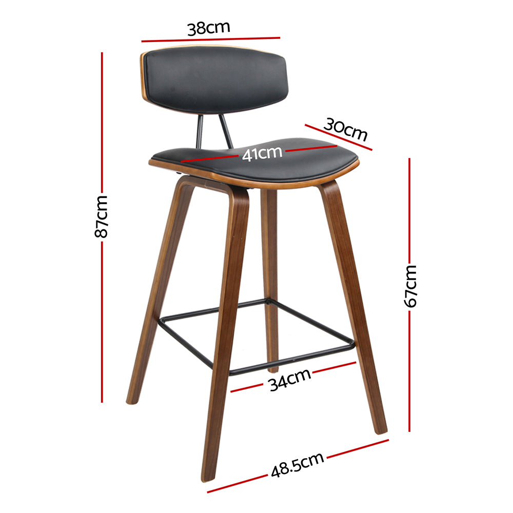 Set of 4 Cosenza PU Leather Circular Footrest Bar Stools - Black