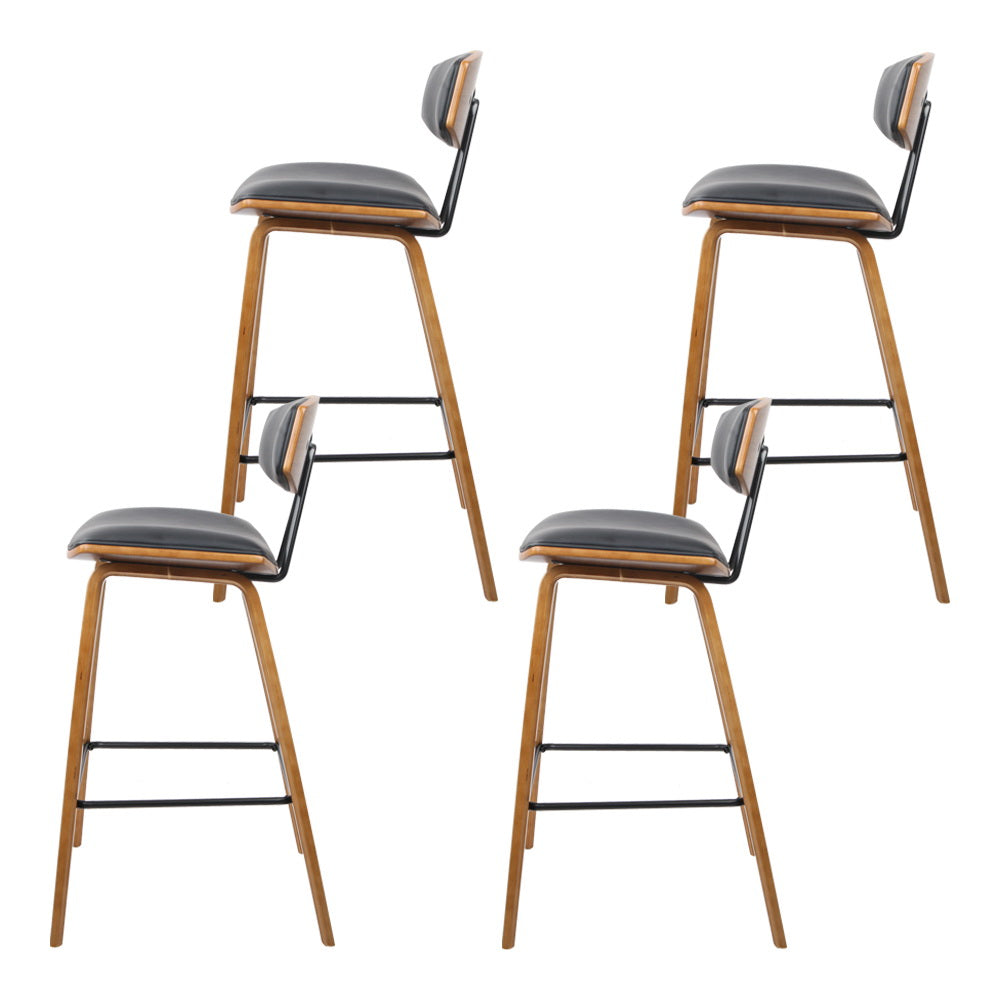 Set of 4 Cosenza PU Leather Circular Footrest Bar Stools - Black