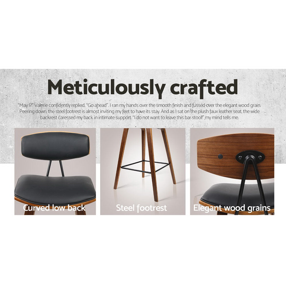 Set of 4 Cosenza PU Leather Circular Footrest Bar Stools - Black