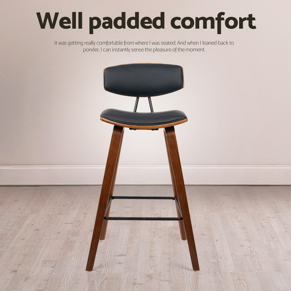 Set of 4 Cosenza PU Leather Circular Footrest Bar Stools - Black