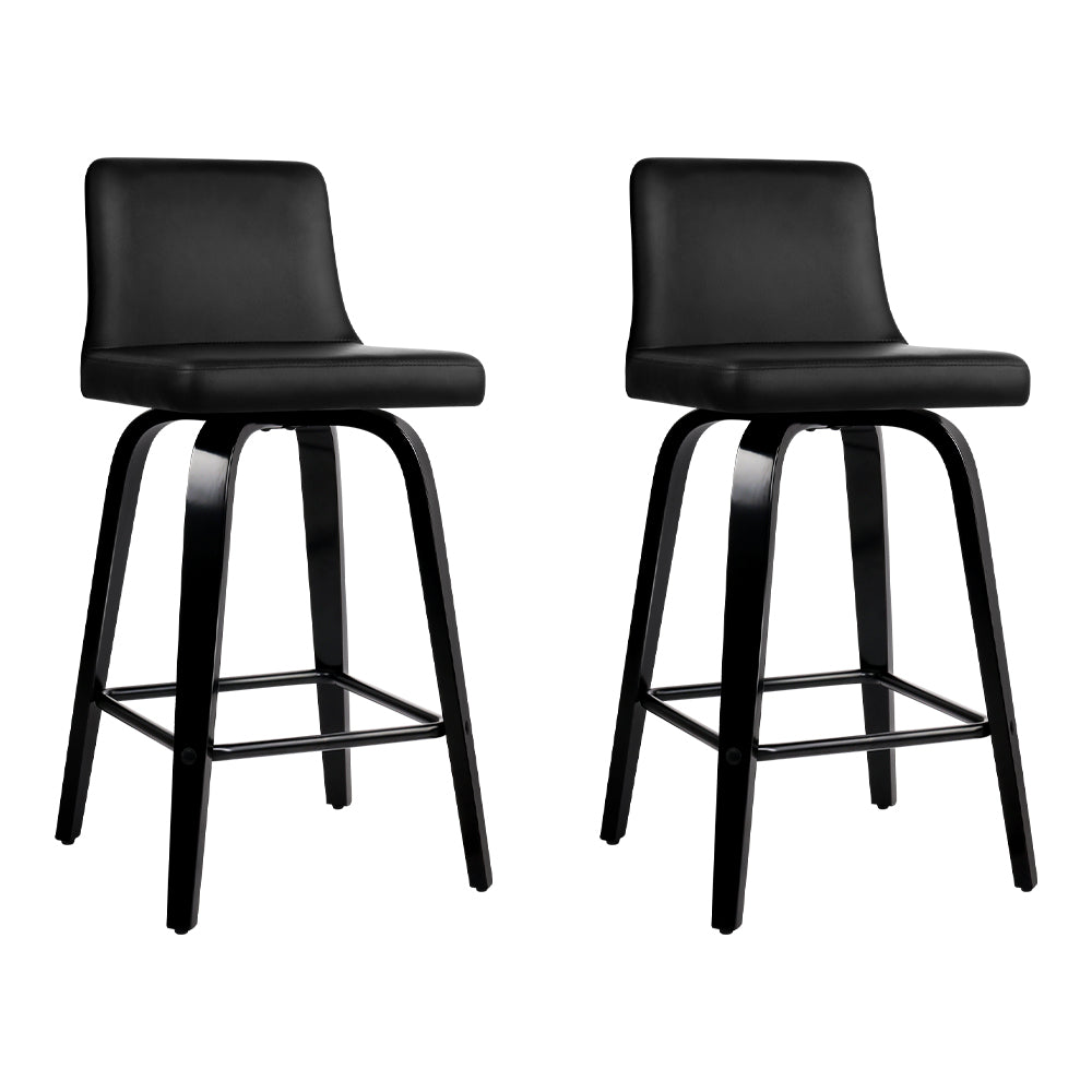 Set of 2 Florina Wooden PU Leather Bar Stool - Black