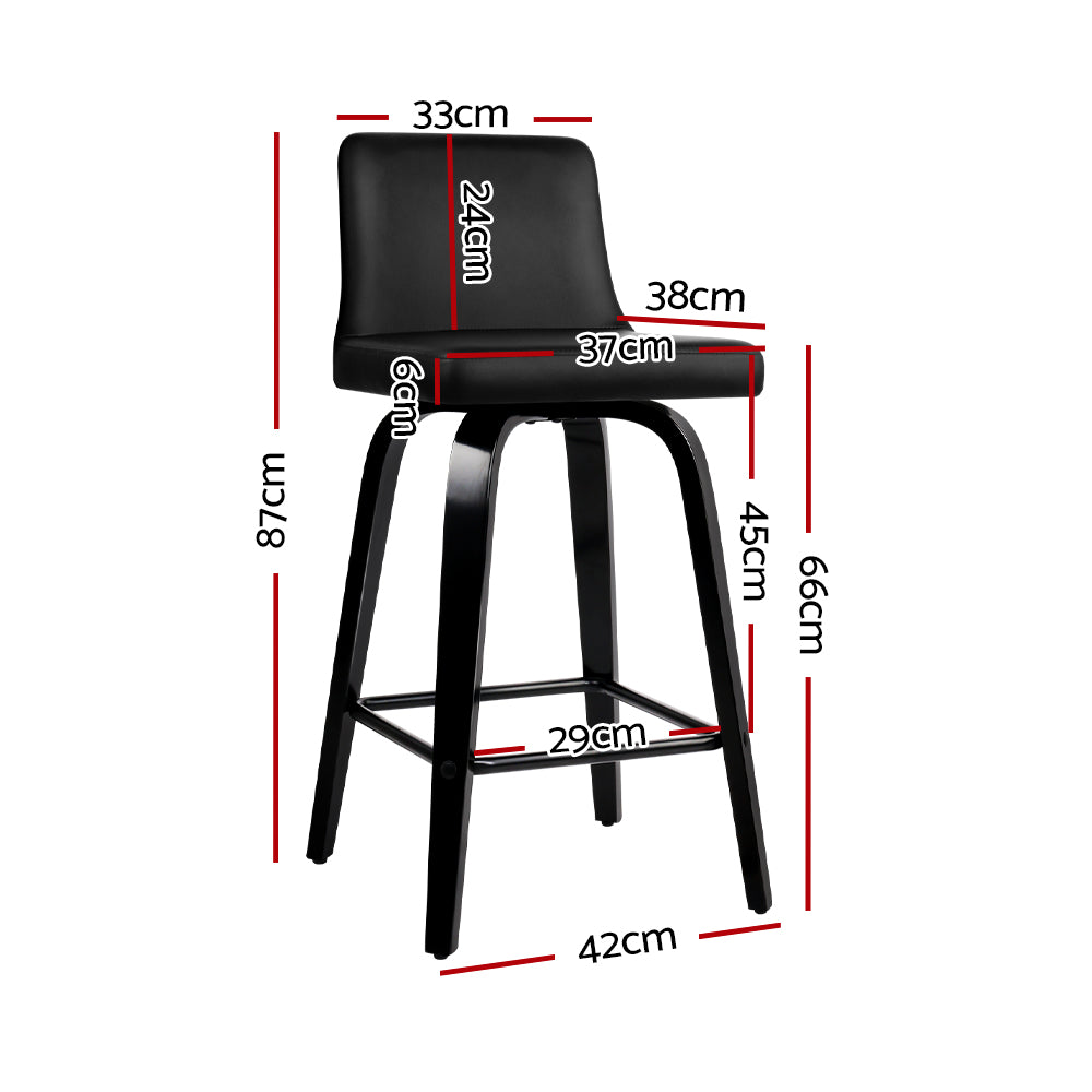 Set of 2 Florina Wooden PU Leather Bar Stool - Black