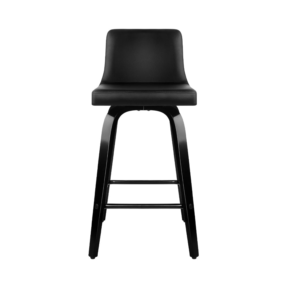 Set of 2 Florina Wooden PU Leather Bar Stool - Black