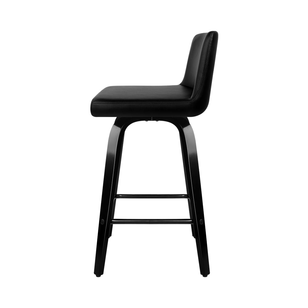 Set of 2 Florina Wooden PU Leather Bar Stool - Black