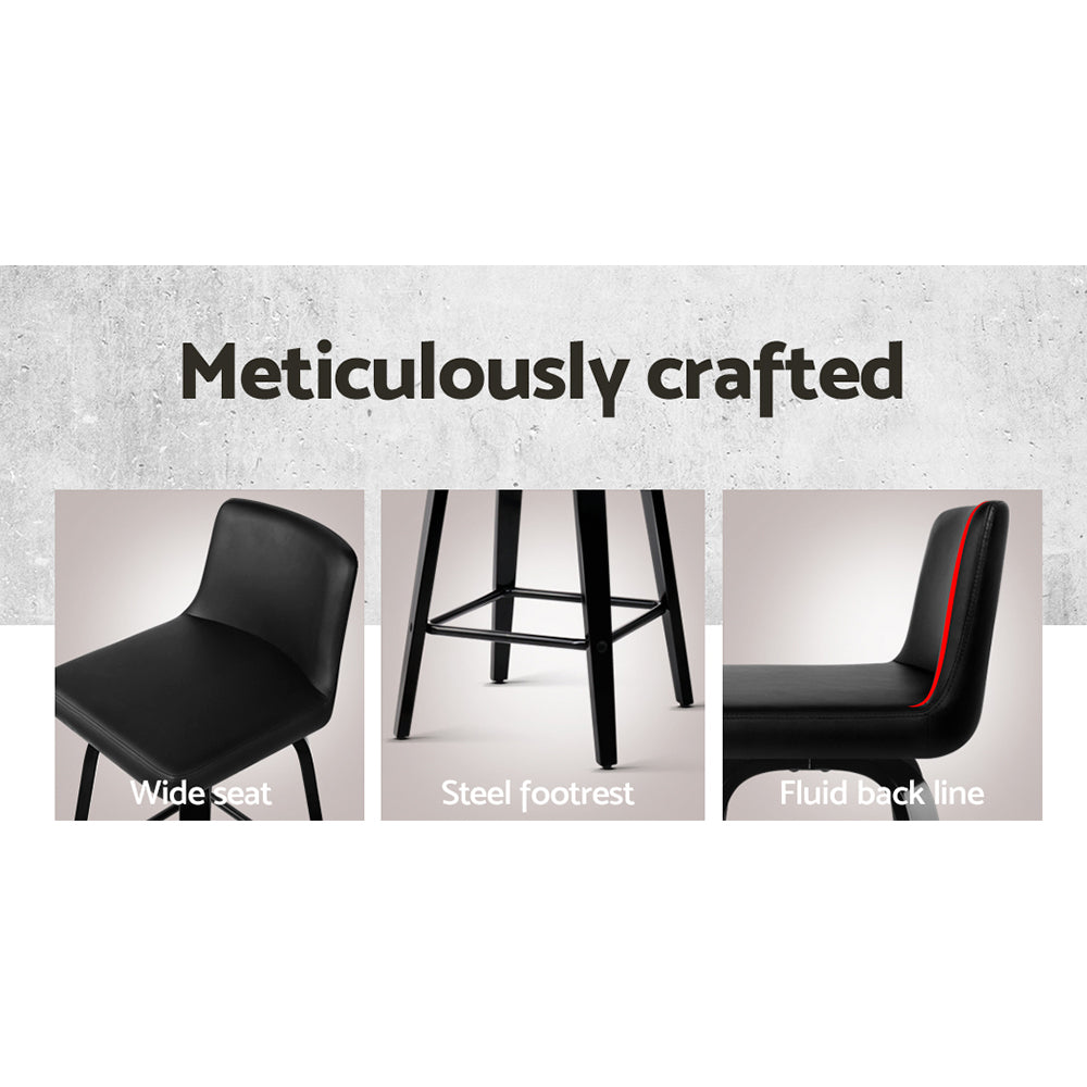 Set of 2 Florina Wooden PU Leather Bar Stool - Black