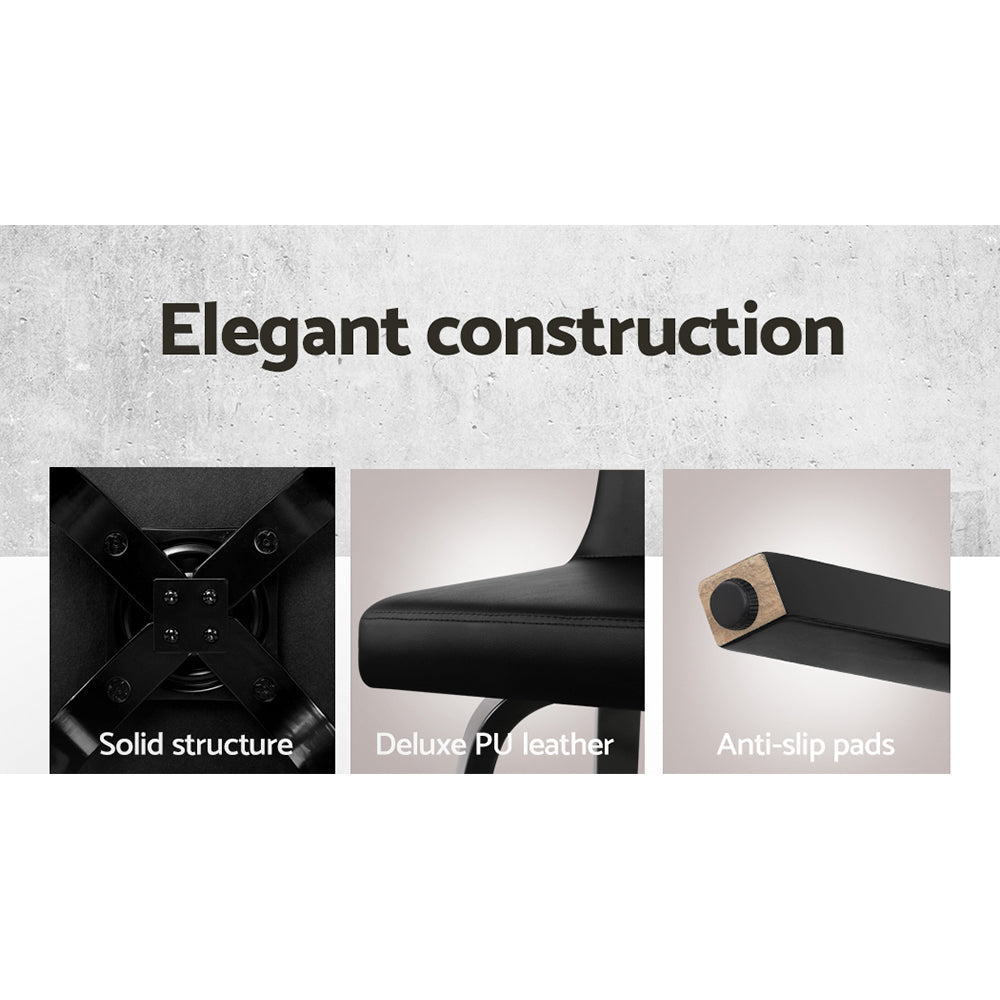 Set of 2 Florina Wooden PU Leather Bar Stool - Black