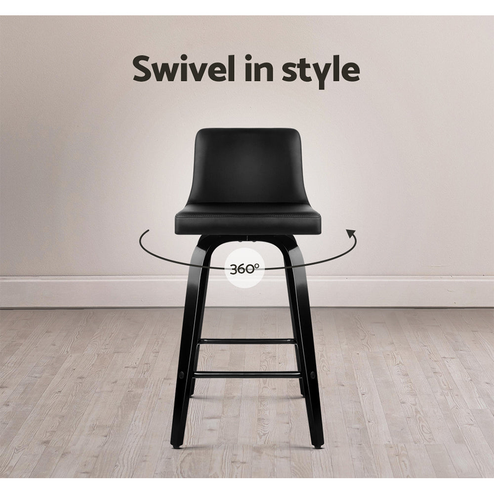 Set of 2 Florina Wooden PU Leather Bar Stool - Black