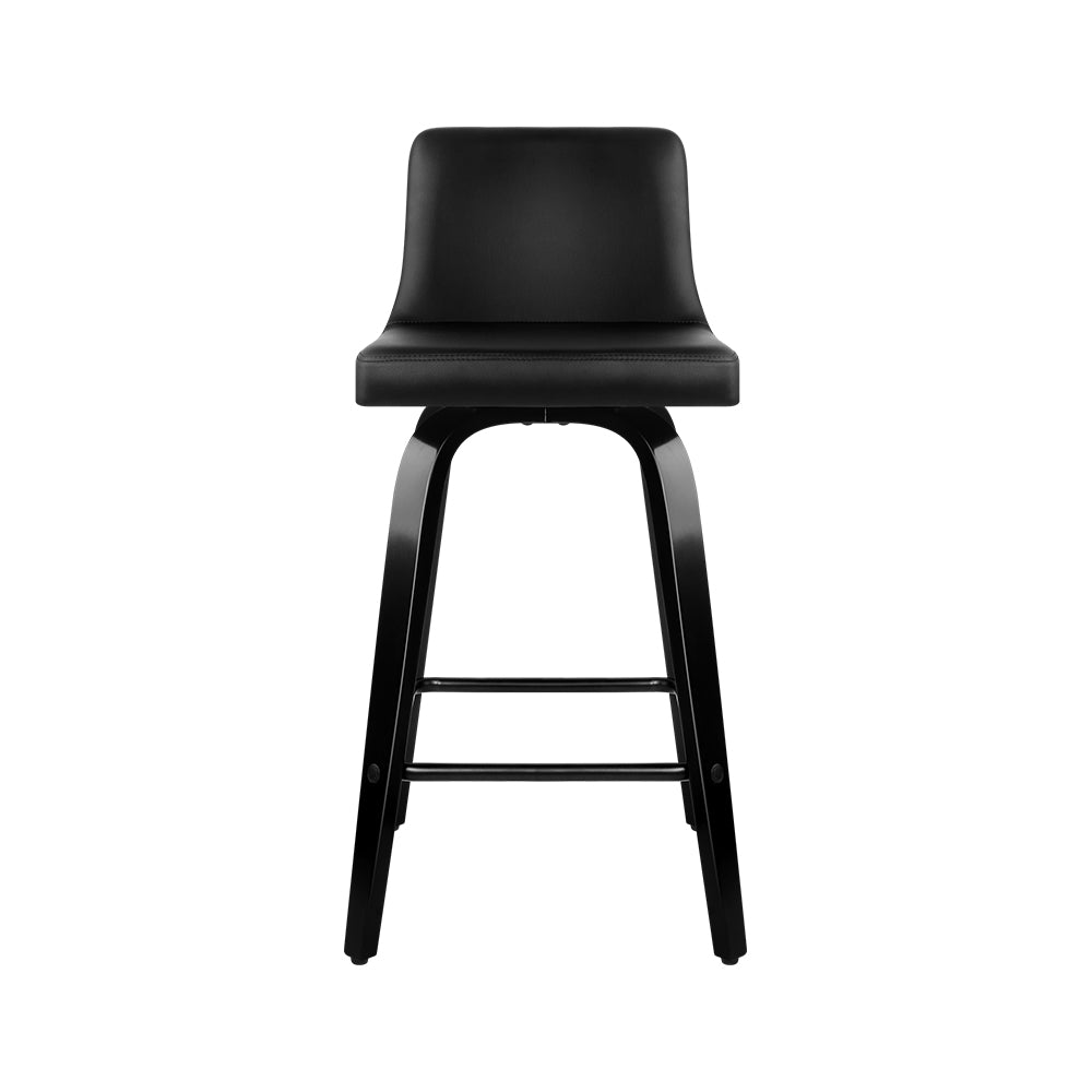 Set of 4 Florina Wooden PU Leather Bar Stool - Black