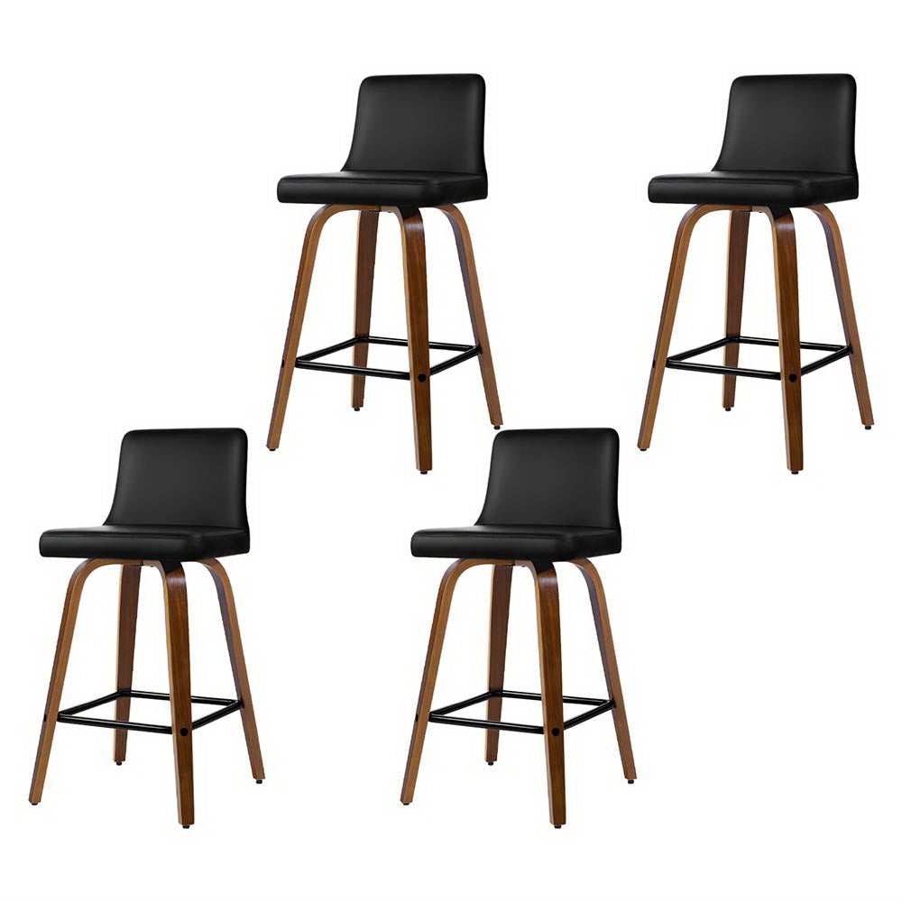 Set of 4 Florina Bar Stools Swivel Leather Padded Wooden - Black