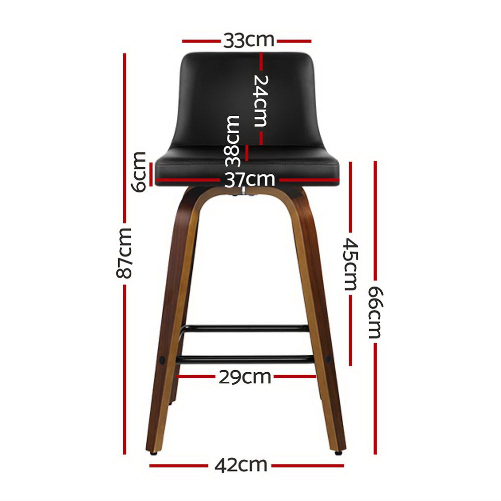 Set of 4 Florina Bar Stools Swivel Leather Padded Wooden - Black