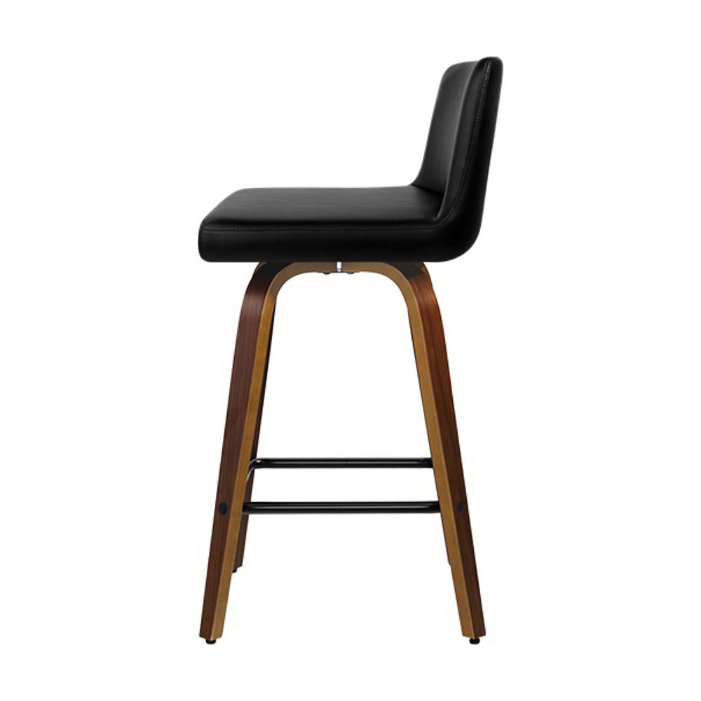 Set of 4 Florina Bar Stools Swivel Leather Padded Wooden - Black