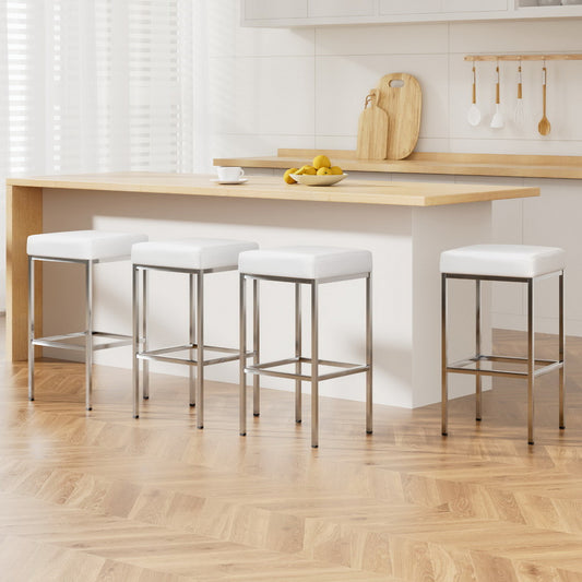 Set of 4 Liestal Bar Stools Leather Padded Metal - White