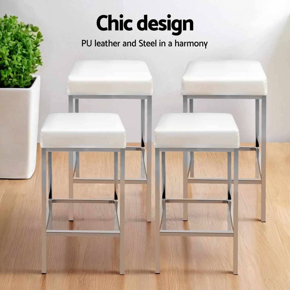 Set of 4 Liestal Bar Stools Leather Padded Metal - White