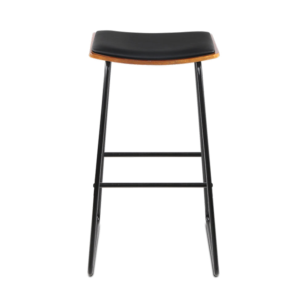 Set of 2 Tiel Backless PU Leather Bar Stools - Black & Wood