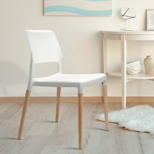 Darien Set of 4 Dining Chairs Plastic Wooden Stackable - White