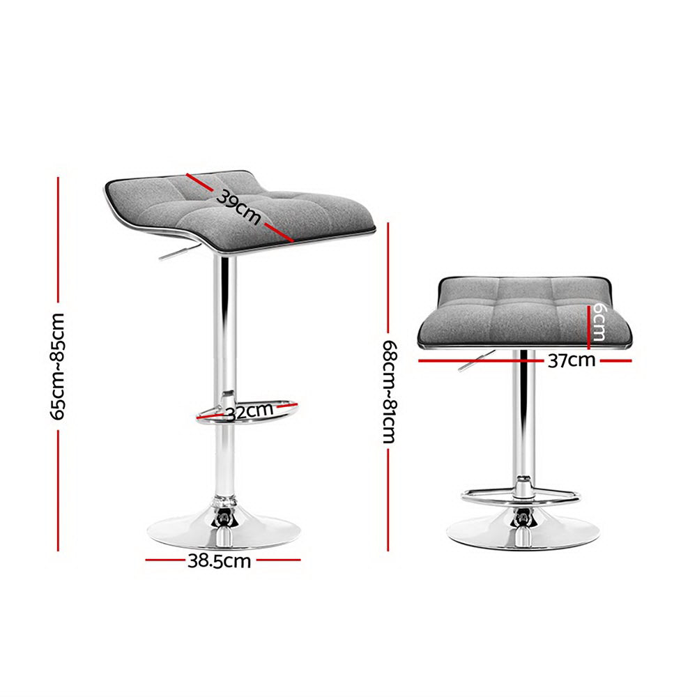 Set of 4 Arnhem Bar Stools Linen Padded Gas Lift - Grey