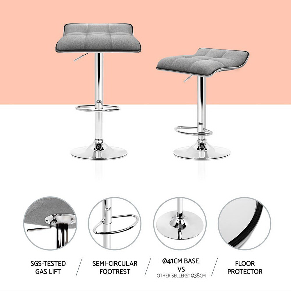 Set of 4 Arnhem Bar Stools Linen Padded Gas Lift - Grey