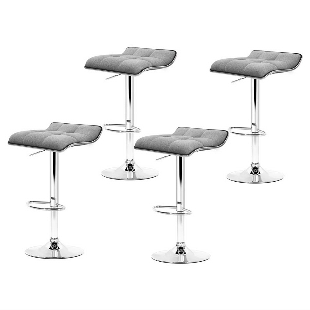 Set of 4 Arnhem Bar Stools Linen Padded Gas Lift - Grey