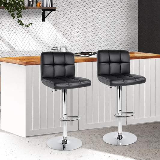 Set of 2 Chania PU Leather Gas Lift Bar Stools - Black