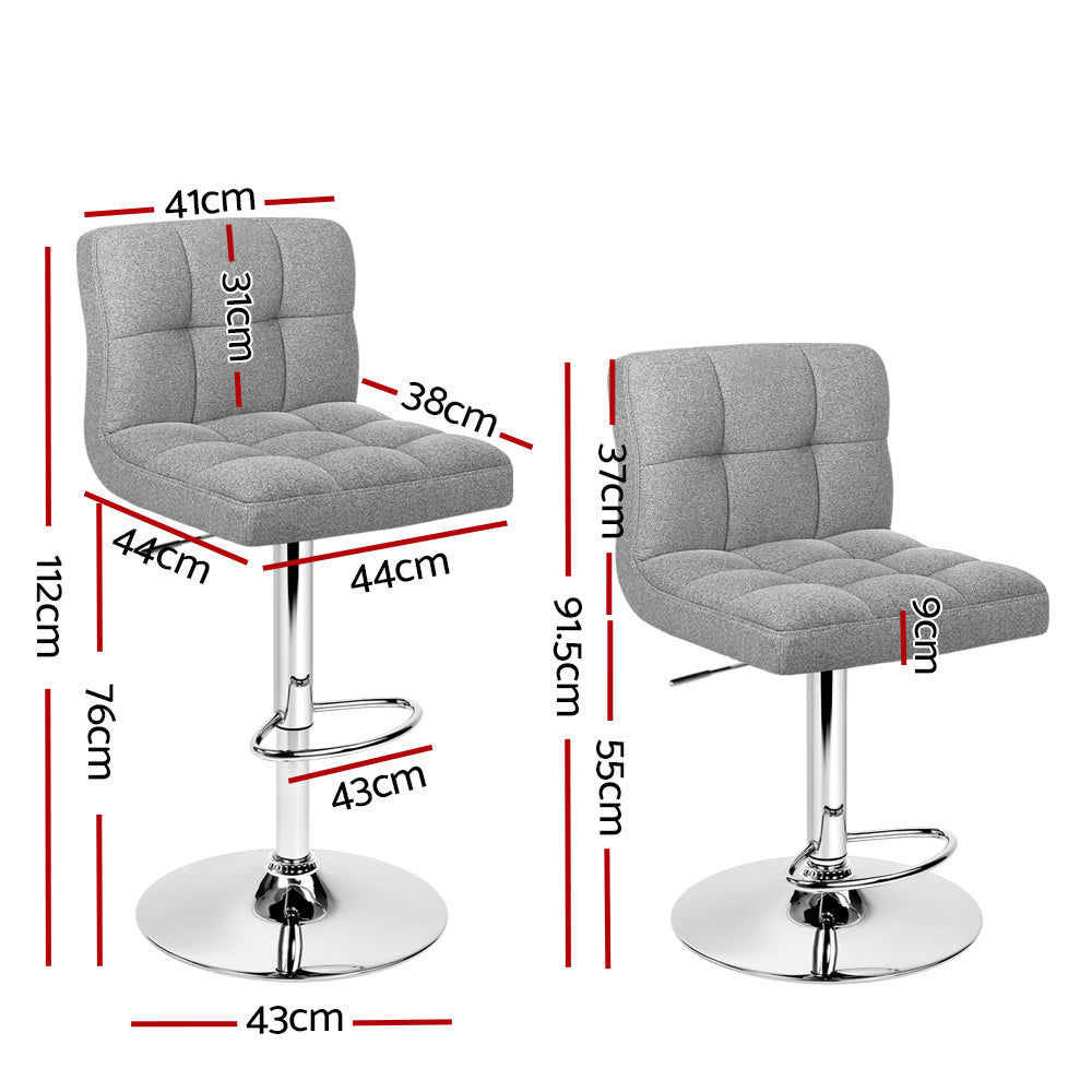 Set of 2 Chania Fabric Gas Lift Bar Stools - Grey