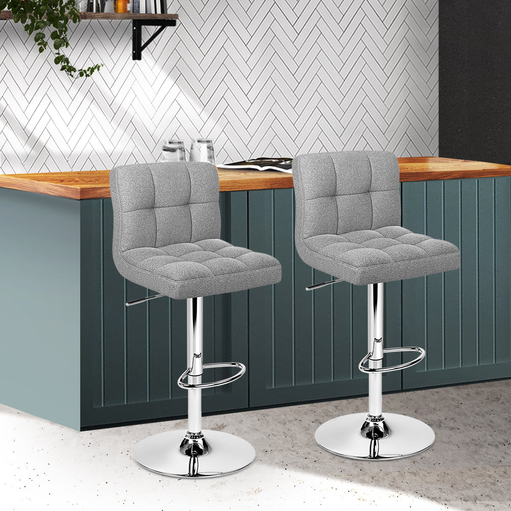 Set of 2 Chania Fabric Swivel Bar Stools - Grey