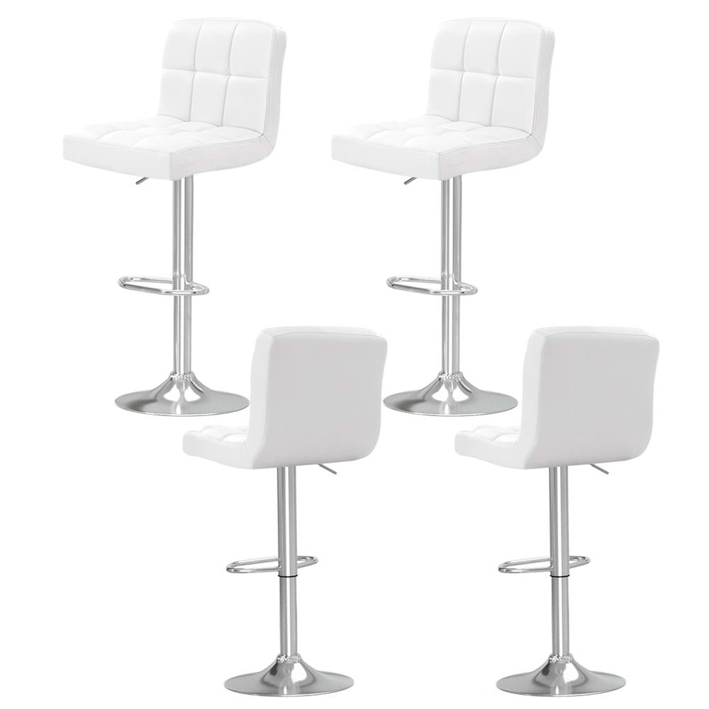Set of 4 Chania Bar Stools Leather Gas Lift - White
