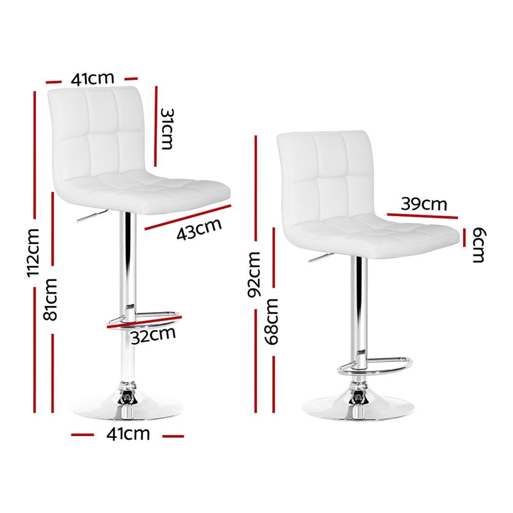 Set of 4 Chania Bar Stools Leather Gas Lift - White