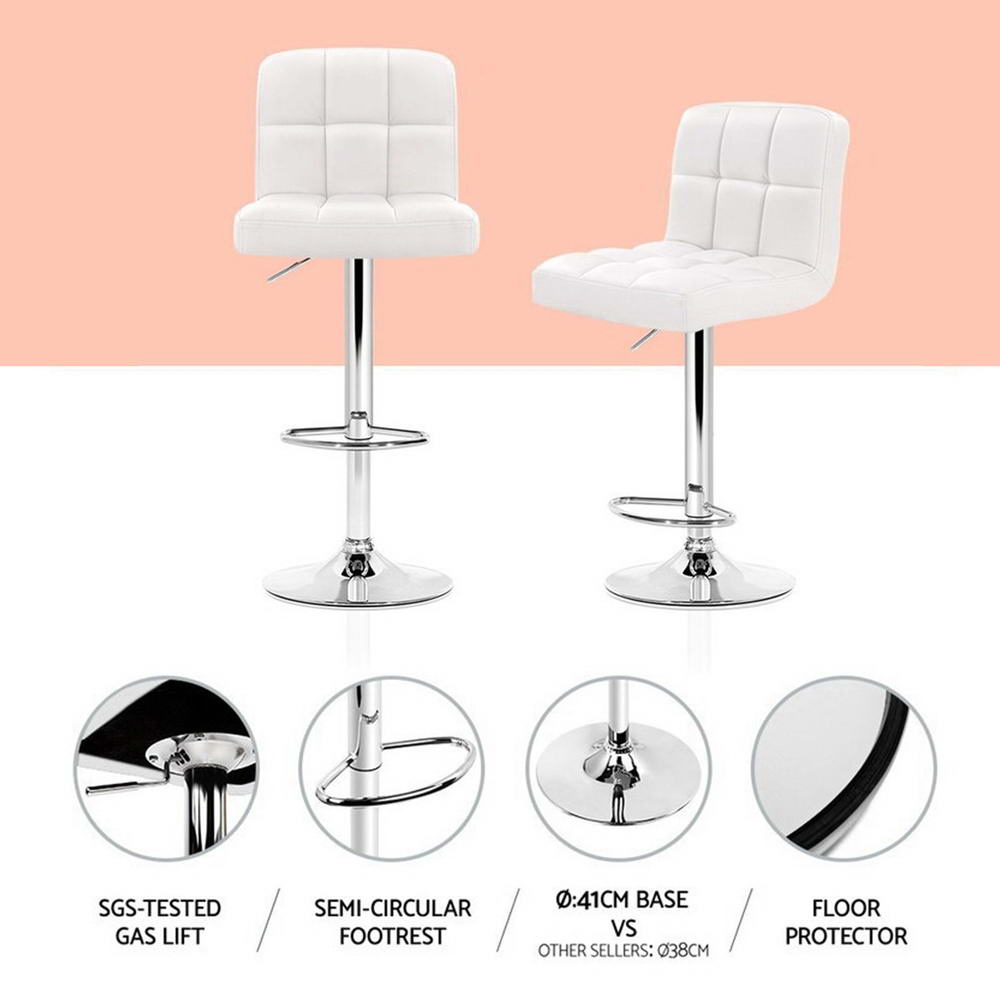 Set of 4 Chania Bar Stools Leather Gas Lift - White